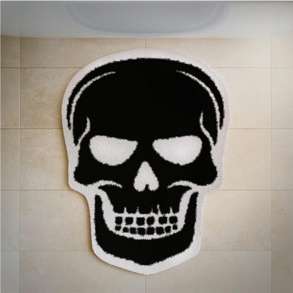 Skull Bath Mat Rug Gothic Bathmat Goth Bathroom Decor Black sk… - Picture 3 of 6